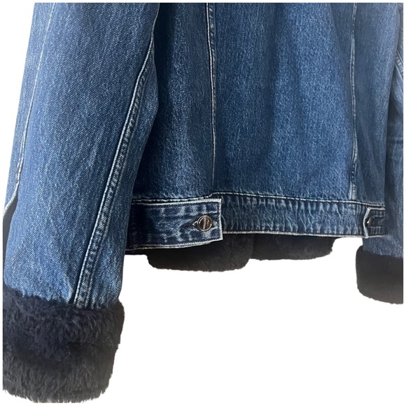 Good American Dark Denim Jacket Faux Fur Trim size Large (3) - Picture 6 of 11